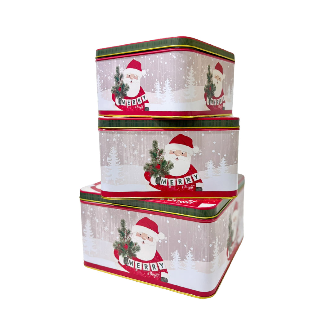 Set Cajas Metálicas Cuadradas Santa Claus x3und